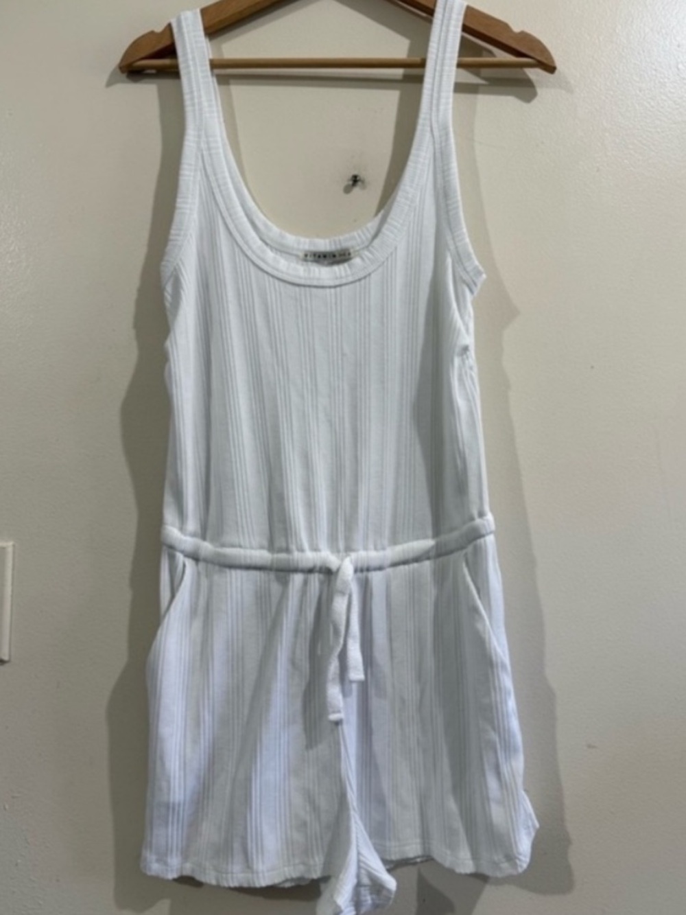 Vitamin A White Ribbed Tank Top with Gold Accent Label